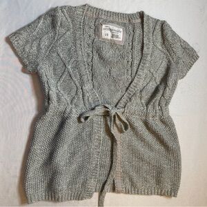 Aéropostale Tie-Front Cable Knit Short Sleeve Cardigan Metallic Sparkle L